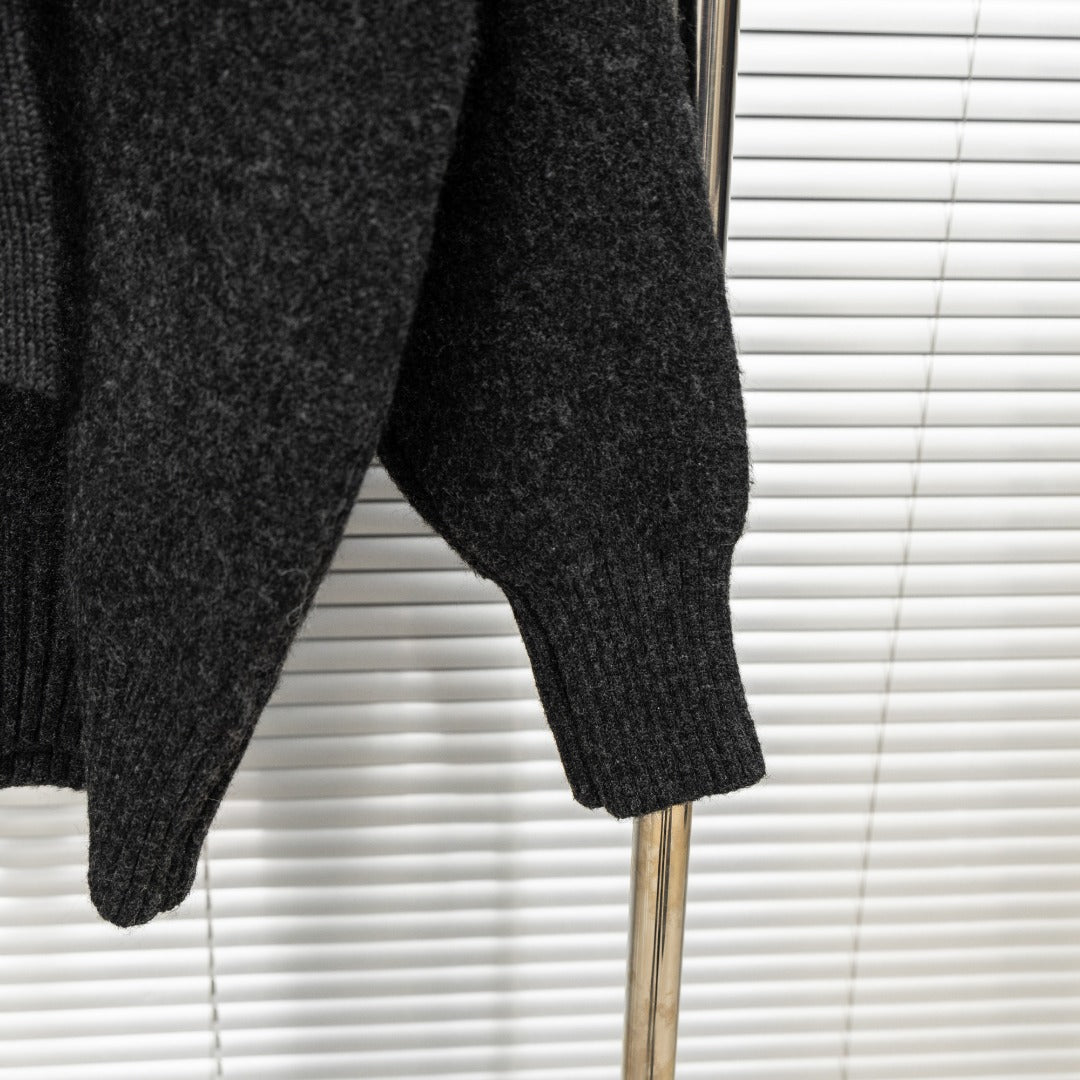 Stone Island hooded sweater sleeve cuff and hem in dark charcoal knit