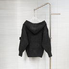 Stone Island hooded sweater, dark charcoal knit with pullover hood and ribbed cuffs