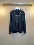 Long-sleeve V-neck sweater with wrap front, dark tone, Louis Vuitton patch details