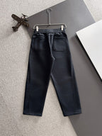 Dark navy jogger pants with two front pockets and elastic drawstring waist