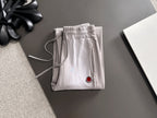 Light gray drawstring pants pouch front pocket, Moncler logo patch