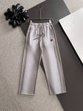 Light gray drawstring pants, elastic waist, Moncler logo patch