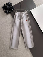 Light gray drawstring pants, elastic waist, Moncler logo patch