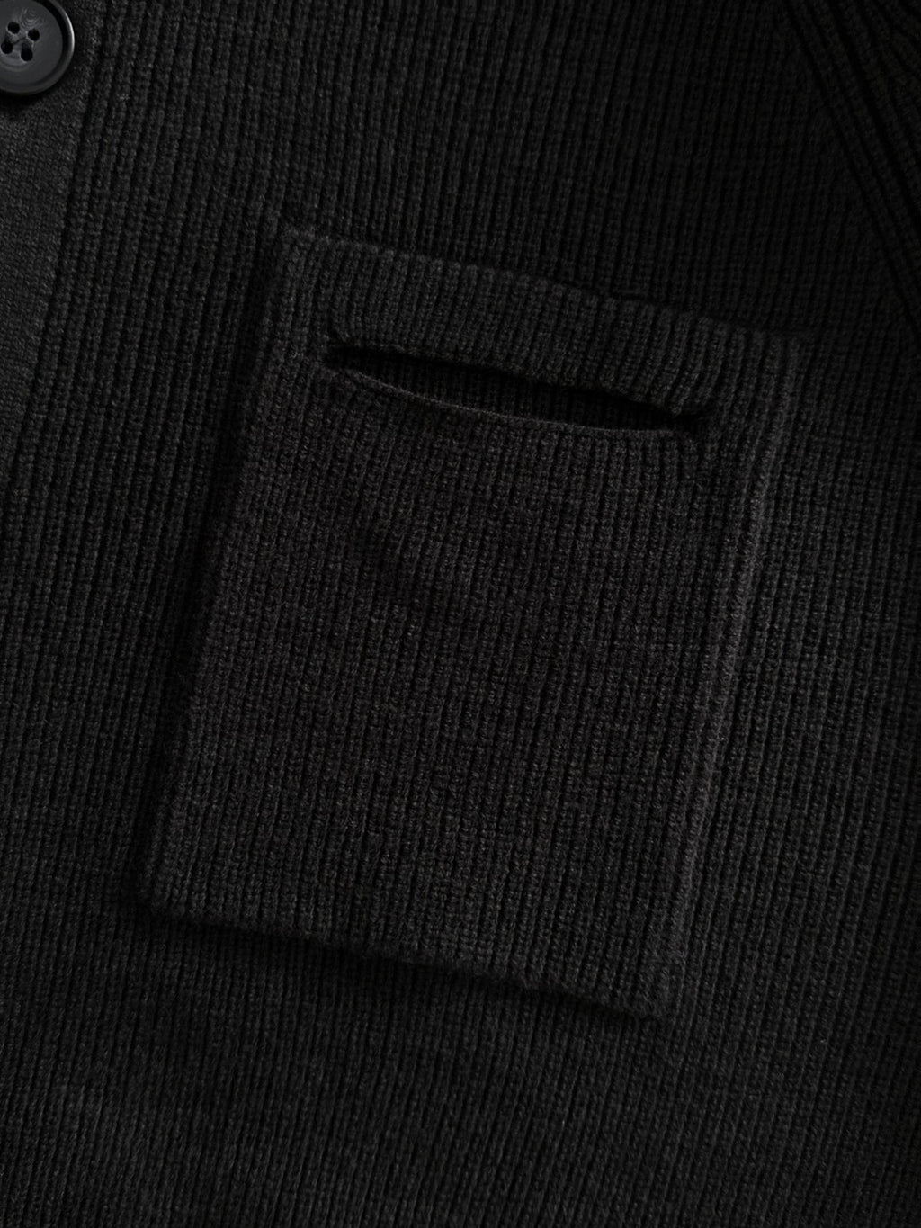 Black knit chest pocket on cardigan jacket
