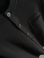 Black cardigan button placket and pocket detail