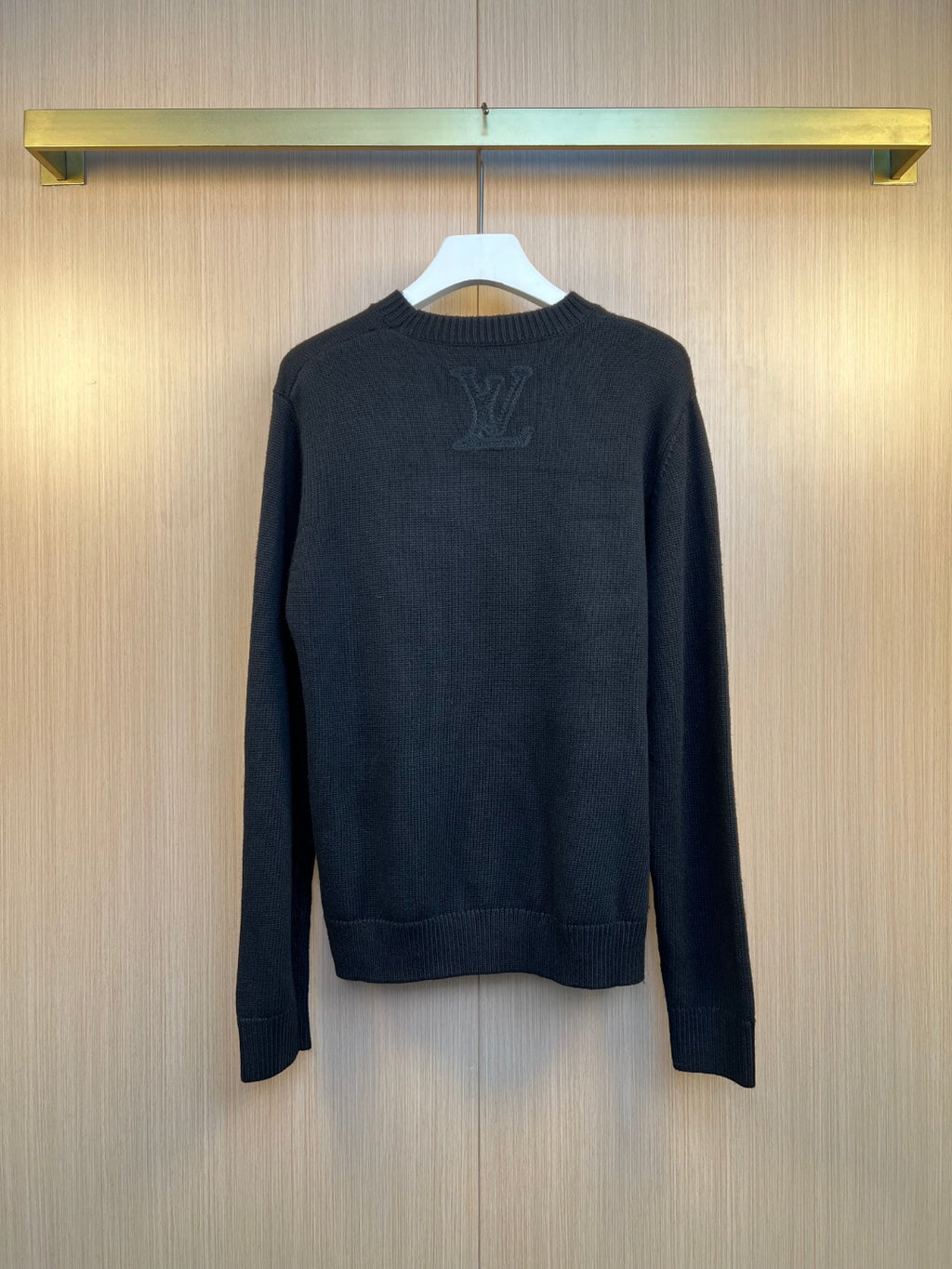 Dark knit sweater with large embroidered Louis Vuitton logo