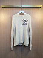 Louis Vuitton knit sweater with ribbed crew neck and dark LV monogram logo, light cream