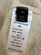 Inside neck label on knit sweater: 100% wool, made in Italy, size M