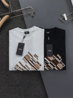 White and black Fendi short-sleeve T-shirts with striped FENDI logo prints
