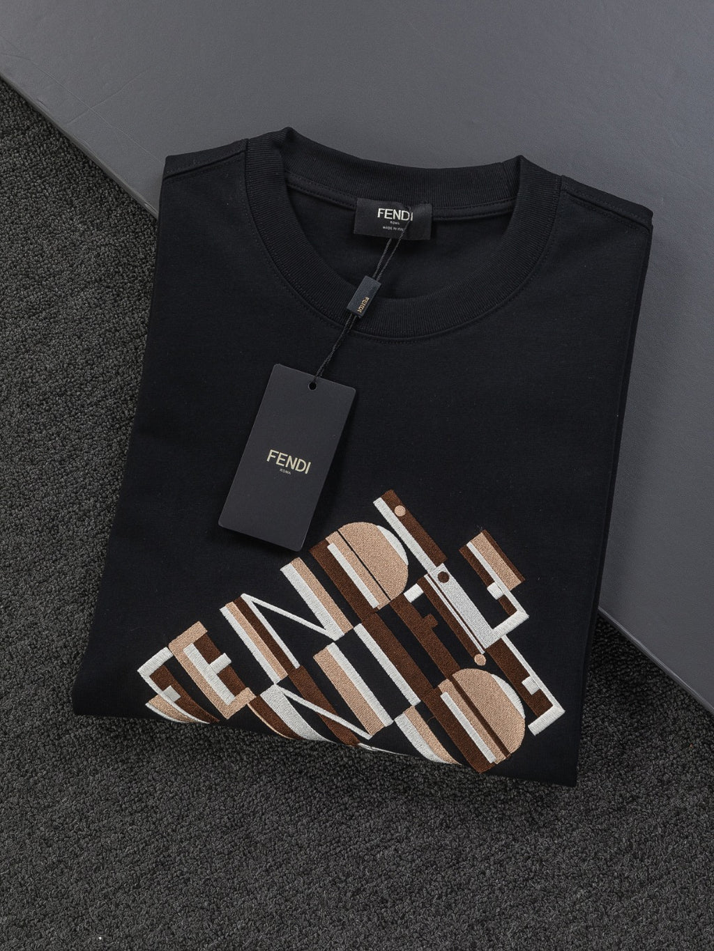 Black Fendi short-sleeve T-shirt with oversized FENDI logo graphic