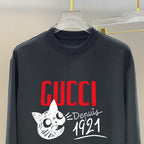 Dark long-sleeve crewneck T-shirt chest print with GUCCI and 1921 graphic