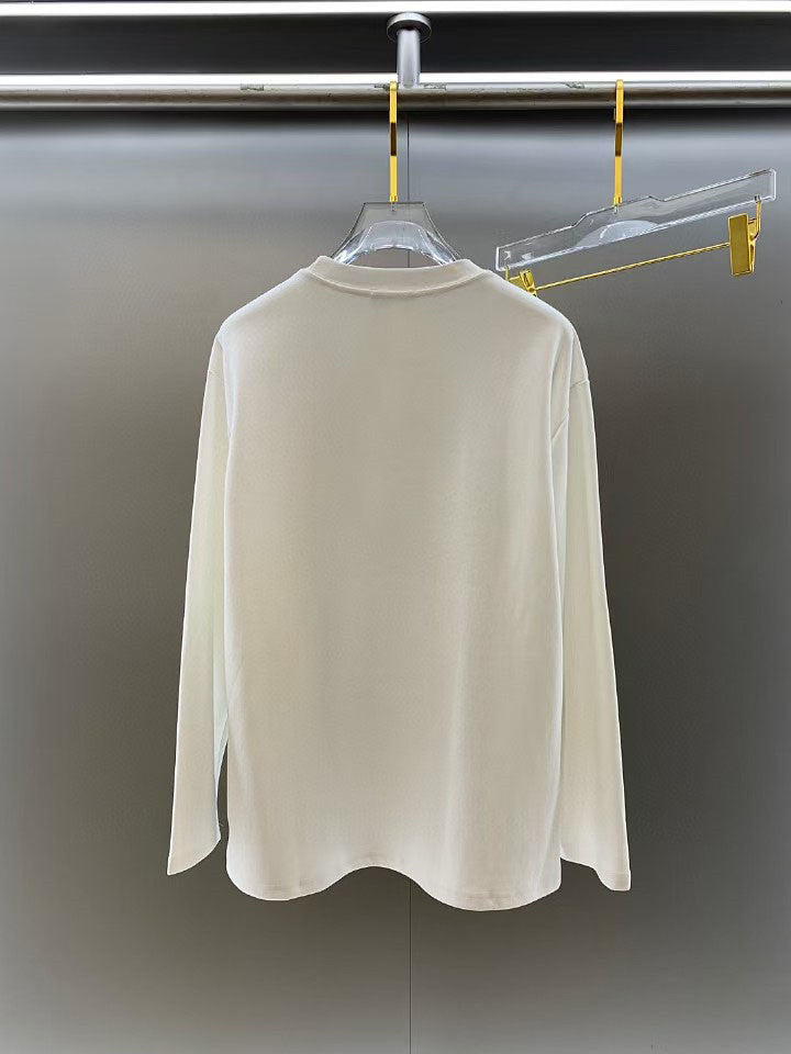 Louis Vuitton white long-sleeve shirt back view with crew neck