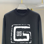 Black crewneck sweatshirt with large white graphic front print