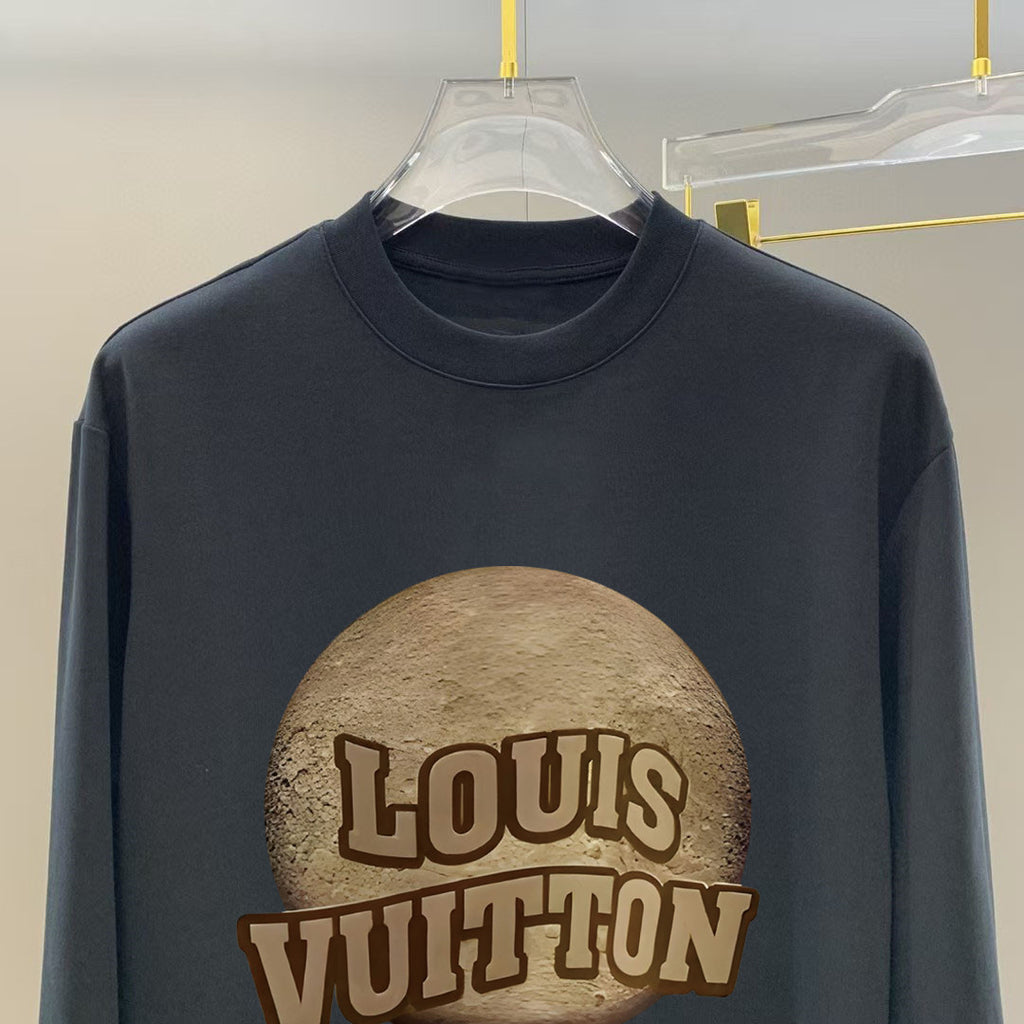 Louis Vuitton black long-sleeve shirt with brown and black front logo graphic