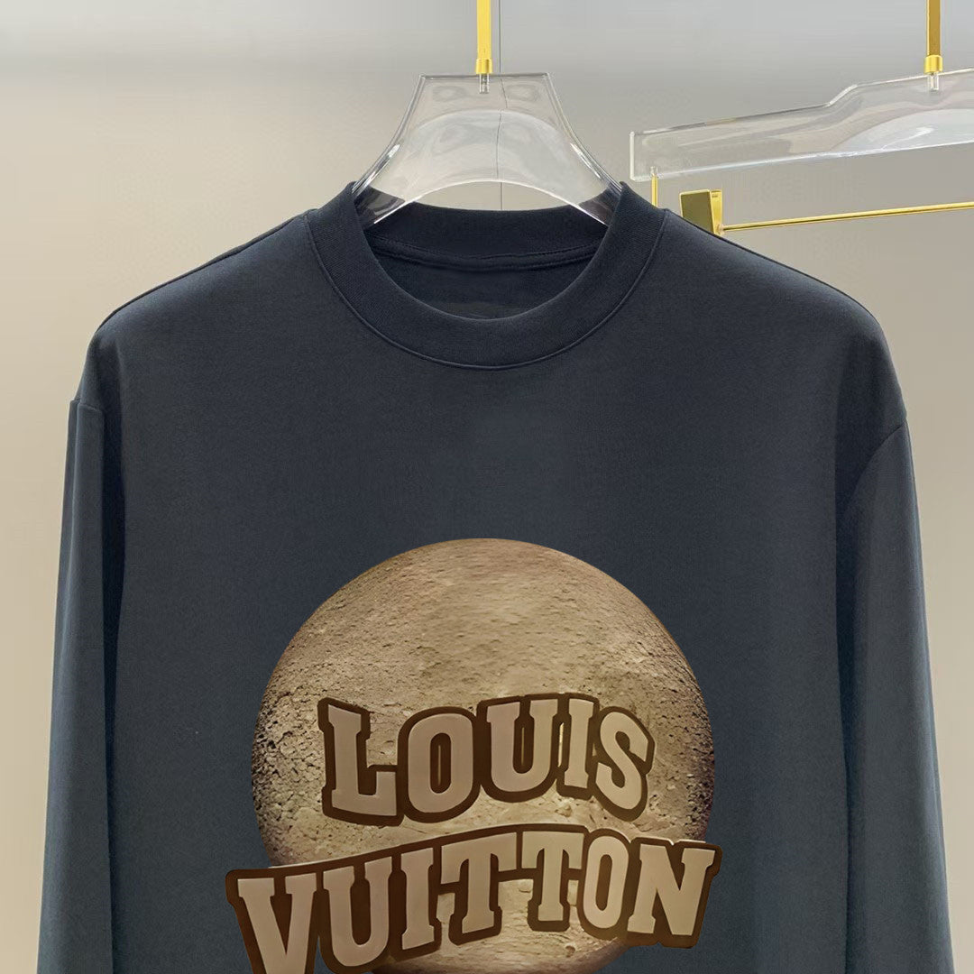 Louis Vuitton black long-sleeve shirt with brown and black front logo graphic