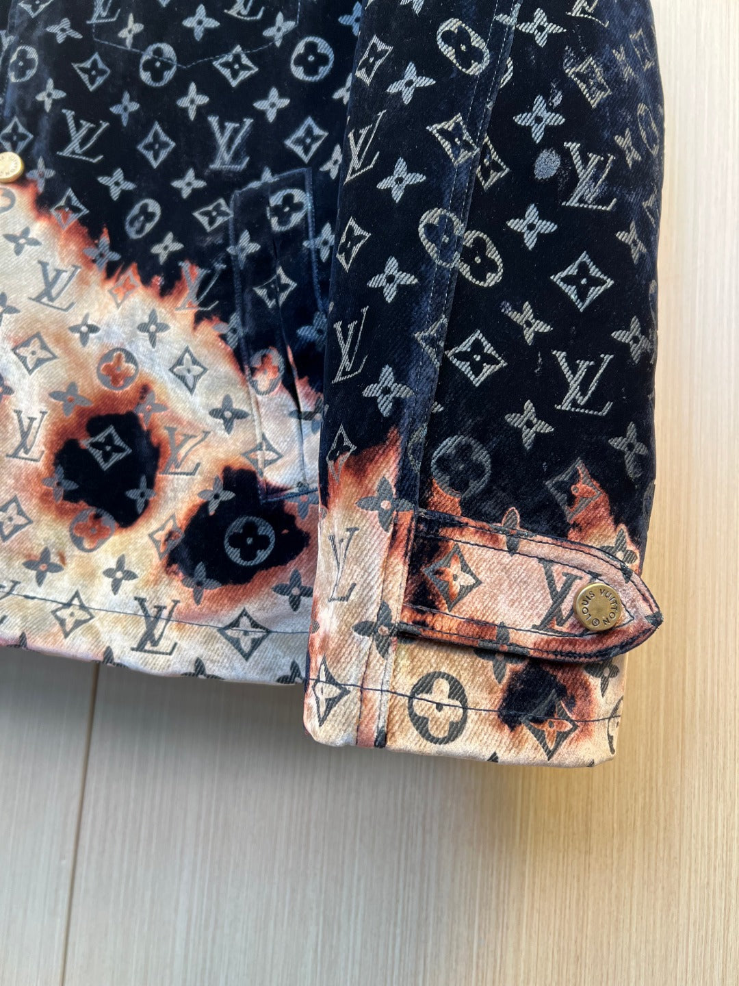 Louis Vuitton monogram jacket with button front and multicolor pocket detail