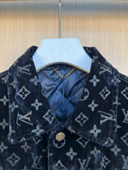 Louis Vuitton monogram jacket collar with blue inner lining and gold buttons