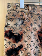 Louis Vuitton printed pants front with button waistband, belt loops, patch pockets
