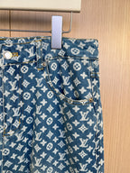 Blue monogram pants waistband with inner drawstring and front patch pockets