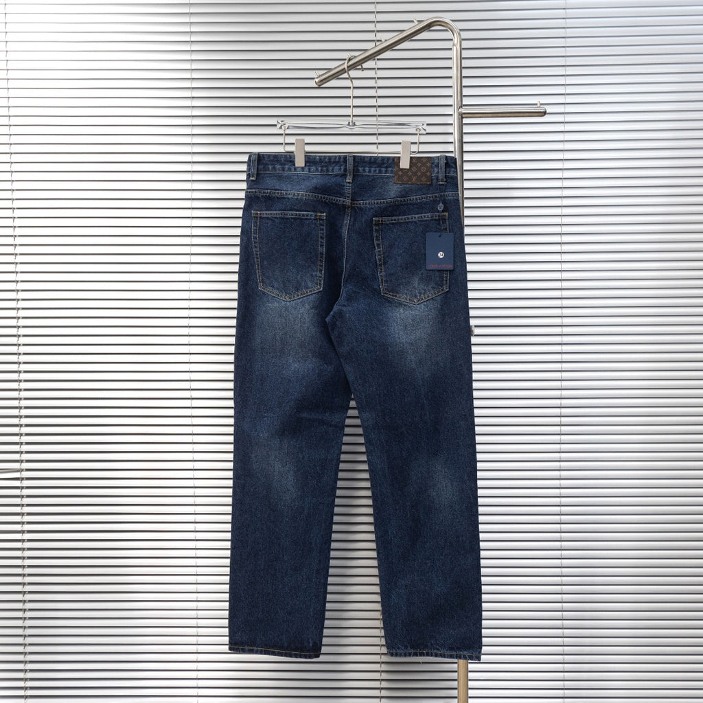 Dark blue denim jeans with front patch pocket and Louis Vuitton logo