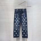 Louis Vuitton denim pants with allover white monogram pattern, straight leg