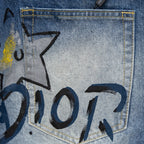 Blue graphic jeans with large star and number print