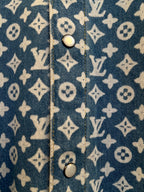 Louis Vuitton denim shirt placket with two front buttons and allover monogram print
