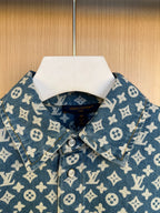 Louis Vuitton long-sleeve denim shirt neckline with collar, snap buttons, monogram print