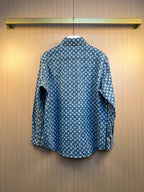 Louis Vuitton long-sleeve denim button-up shirt with allover monogram print, back view