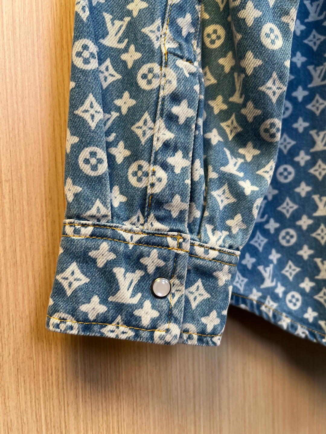Louis Vuitton denim shirt cuff with button and allover monogram print