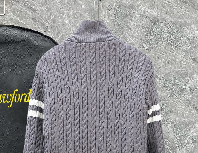 Moncler long puffer jacket knit collar and back cable-knit texture