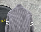 Moncler long puffer jacket knit collar and back cable-knit texture