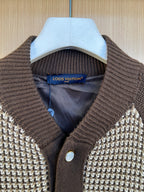 Brown knit cardigan collar with snap buttons and Louis Vuitton neck label