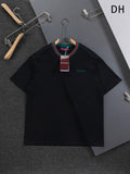 Gucci short-sleeve T-shirt, black with green red striped collar trim and logo tag