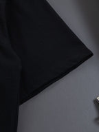 Gucci short-sleeve T-shirt corner detail, black fabric with visible stitching