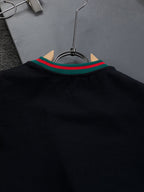Gucci short-sleeve T-shirt neckline, black with green red striped collar trim