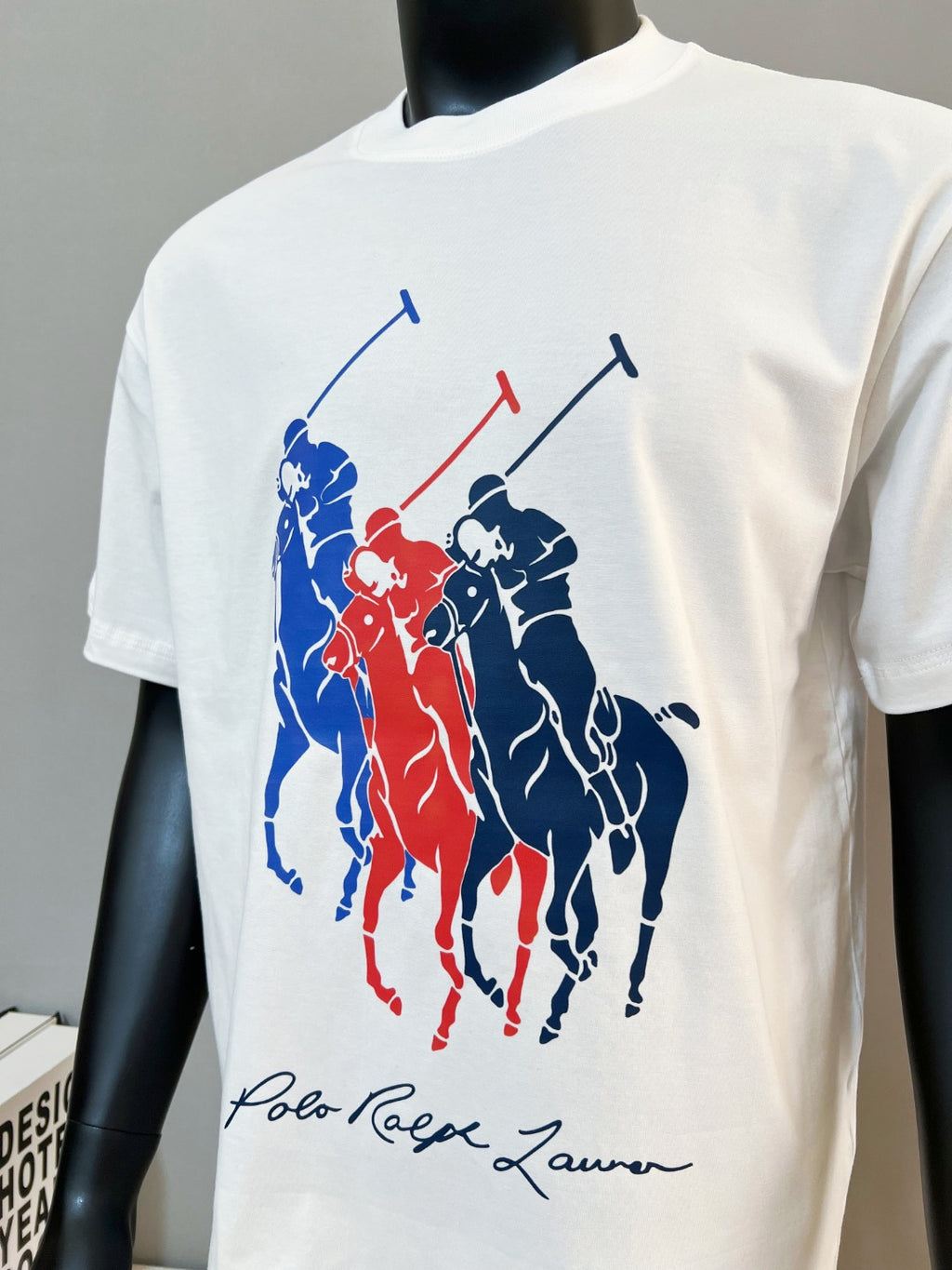 White T-shirt with Polo graphic and signature text