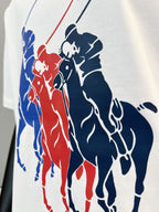 Close-up of Polo graphic on white T-shirt