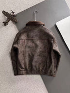 Brown jacket back with stand collar and ribbed hem trim