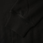 Black hoodie sleeve cuff with ribbed knit hem and stitched seam.