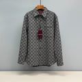 Black and white Gucci-pattern long-sleeve shirt with pointed collar and button placket