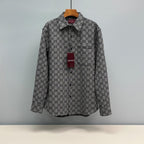 Black and white Gucci-pattern long-sleeve shirt with pointed collar and button placket