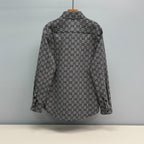 Black and white Gucci-pattern long-sleeve shirt, rear view with button closure