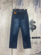 Louis Vuitton denim pants, dark blue wash, front pockets, button closure