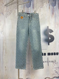 Louis Vuitton check pants in blue and white, straight legs, button closure
