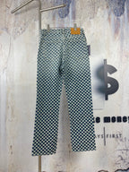 Louis Vuitton check pants in blue and white, waistband view with belt loops