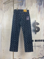 Louis Vuitton pants, dark blue patterned straight-leg with waistband tag