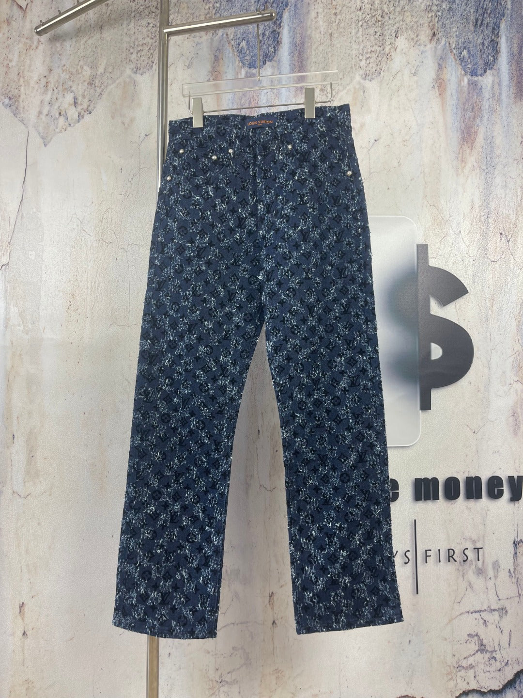 Louis Vuitton pants, dark blue straight-leg with allover pattern