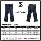 Louis Vuitton pants size chart with two pant views and sizing table