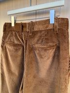 Corduroy pants back pocket and waistband seam detail